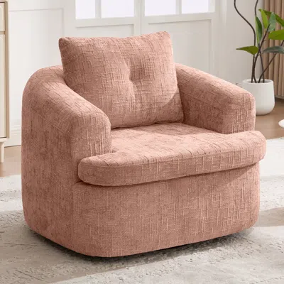 Streamdale Furniture Streamdale 360 Swivel Accent Barrel Chair With Dual-layer Cushion, Brown In Pink