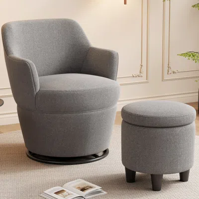 Streamdale Furniture Streamdale 360 Swivel Accent Chair With Ottoman & Nail Trim