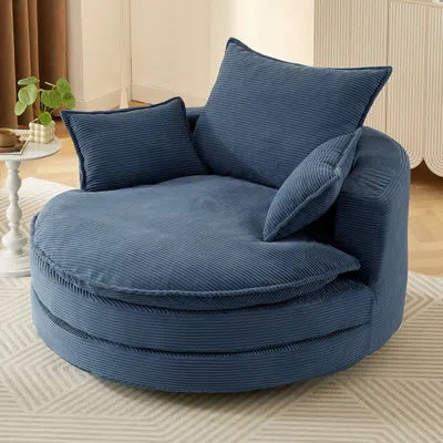 Streamdale Furniture Streamdale 360 Swivel Barrel Chair With Pillows - Blue