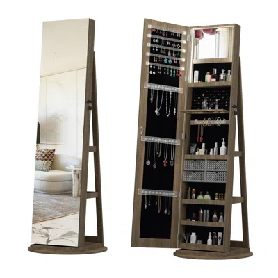 Streamdale Furniture Streamdale 360 Swivel Jewelry Cabinet W/ Full Length Mirror, Lighted, Brown