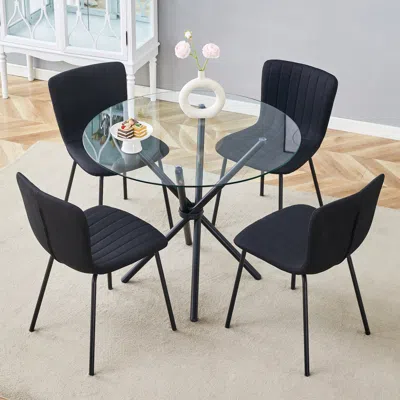 Streamdale Furniture Streamdale 36.6" Glass Table & 4 Black Linen Chairs