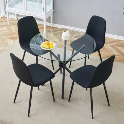 Streamdale Furniture Streamdale 36.6" Glass Table & 4 Black Linen Chairs
