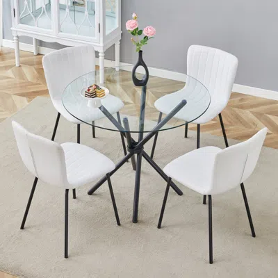 Streamdale Furniture Streamdale 36.6" Glass Table & 4 White Linen Chairs