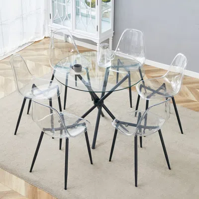 Streamdale Furniture Streamdale 36.6" Glass Table & 6 Transparent Chairs
