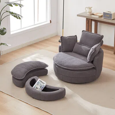 Streamdale Furniture Streamdale 38" Oversized Swivel Chair Set With Ottoman And Pillows In White
