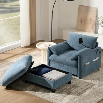 Streamdale Furniture Streamdale 38" Sofa W/ Storage Ottoman, Usb, Phone Holder, Pockets, Wide Chaise, Chenille