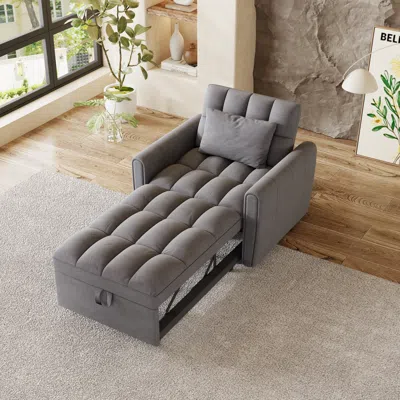 Streamdale Furniture Streamdale 38.2" Foldable Velvet Sofa Bed - Dark Gray