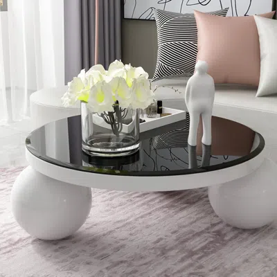 Streamdale Furniture Streamdale 38.6" Inch Round Tempered Glass Table Top Black Glass 1/2" Inch In White