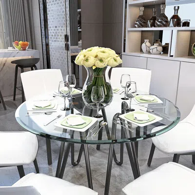 Streamdale Furniture Streamdale 38.6" Inch Round Tempered Glass Table Top Clear Glass 2/5" Inch
