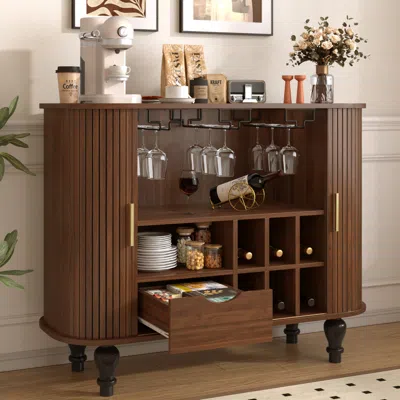 Streamdale Furniture Streamdale 39'' Fluted Mid-century Modern Bar Cabinet With Wine Racks And Storage