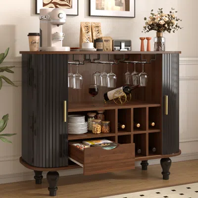 Streamdale Furniture Streamdale 39'' Fluted Mid-century Modern Bar Cabinet With Wine Storage And Drawer - Black