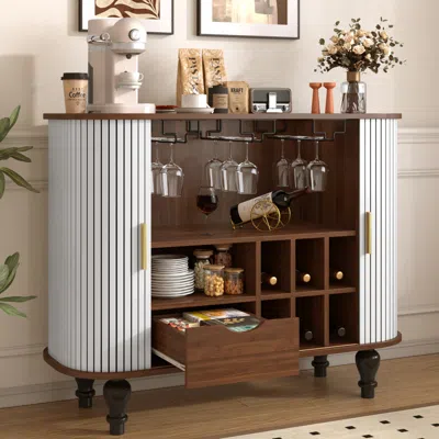 Streamdale Furniture Streamdale 39'' Fluted Mid-century Modern Bar Cabinet With Wine Storage White