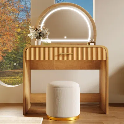 Streamdale Furniture Streamdale 39" Lighted Mirror Vanity Table - Natural
