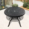 Streamdale Furniture Streamdale Ø47.24-inch Cast Aluminum Patio Dining Table With Black Frame And Umbrella Hole