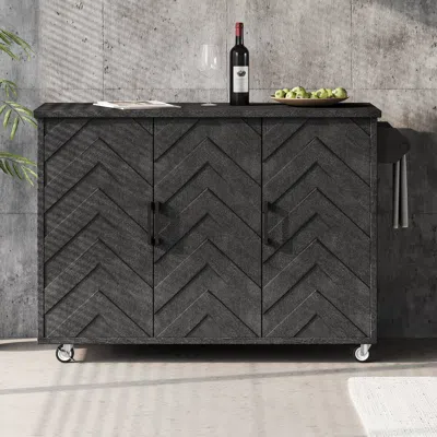 Streamdale Furniture Streamdale 3d Wave Stripes Kitchen Island With Drop Leaf