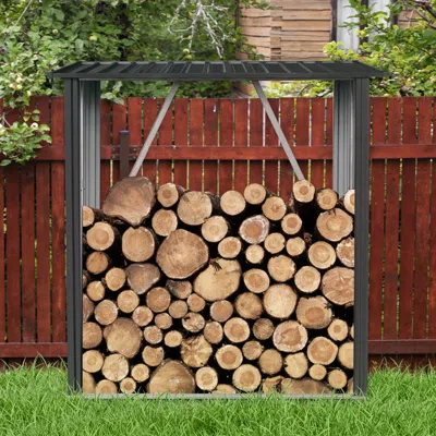 Streamdale Furniture Streamdale 3ft X 5ft Outdoor Meta Firewood Rack, Open Wood Shed For Firewood, Pellet, Or Lumber Stor
