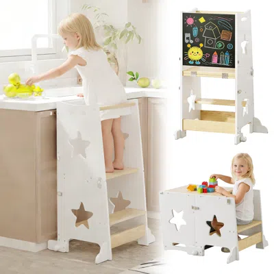 Streamdale Furniture Streamdale 3-in-1 Foldable Toddler Kitchen Step Stool With Blackboard