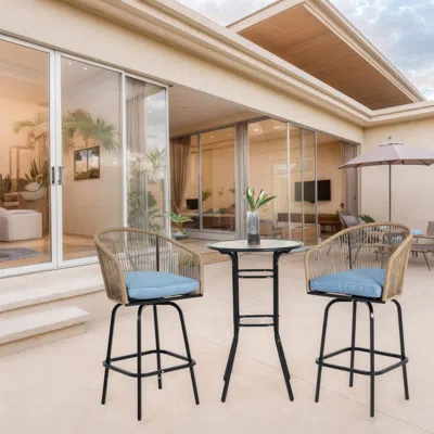 Streamdale Furniture Streamdale 3pc Outdoor Bar Set - Swivel Chairs & Wood-look Table