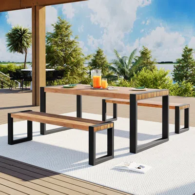 Streamdale Furniture Streamdale 3-piece Acacia Wood Outdoor Dining Set With Steel Frame