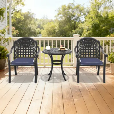 Streamdale Furniture Streamdale 3-piece Cast Aluminum Patio Furniture Set With Blue Cushions