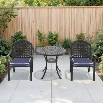 Streamdale Furniture Streamdale 3-piece Set Of Cast Aluminum Patio Furniture With Blue Cushions