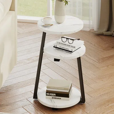 Streamdale Furniture Streamdale 3-tier Round Side Table With Metal Frame - Compact Storage End Table