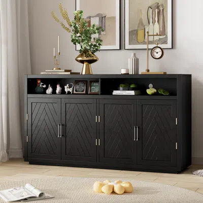 Streamdale Furniture Streamdale 4-door Classic Sideboard With Open Storage And Adjustable Shelves Perfect For Kitchens