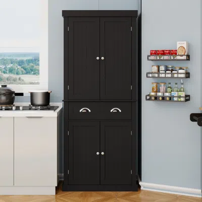 Streamdale Furniture Streamdale 4-door Kitchen Pantry, Drawer & Shelves, Black