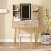 Streamdale Furniture Streamdale 4-drawer Vanity Desk With Led Mirror & Carved Details, Makeup Table With Stool