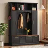 Streamdale Furniture Streamdale 4-in-1 Hall Tree: 59" Wide, Golden Hooks, Walnut Bench, Adjustable Shelves, Black