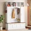 Streamdale Furniture Streamdale 4-in-1 Hall Tree: 59" Wide, Golden Hooks, Walnut Bench, Adjustable Shelves, White