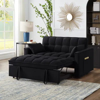 Streamdale Furniture Streamdale 4-in-1 Space-saving Velvet Loveseat Sofa Bed With Storage In Black