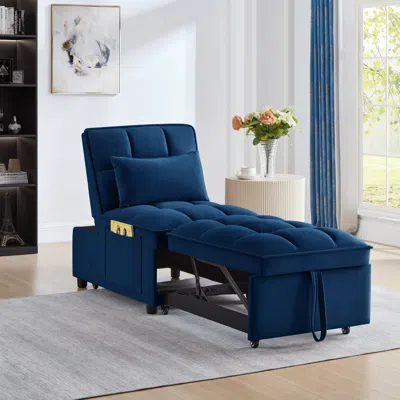 Streamdale Furniture Streamdale 4 In1 Multi-function Single Sofa Bed With Storage Pockets In Blue