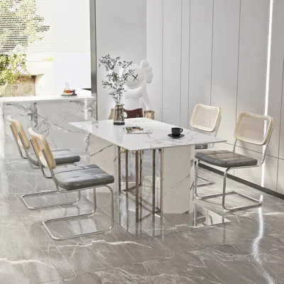 Streamdale Furniture Streamdale 4 Leather Dining Chairs - High-density Sponge