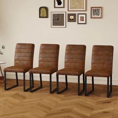 Streamdale Furniture Streamdale 4-pack Heavy-duty Chairs: 2.1" Cushions, Iron Frame, Home/office In Brown