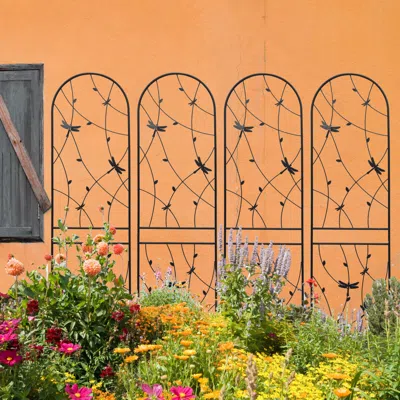 Streamdale Furniture Streamdale 4 Pack Metal Garden Trellis, 86.7", Black