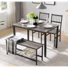 Streamdale Furniture Streamdale 4-pc Kitchen Dining Table Set With Benches, Wood Top, Metal Frame