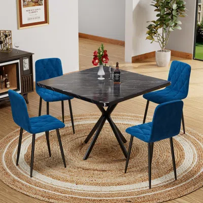 Streamdale Furniture Streamdale 4-person Mid-century Modern Faux Marble Dining Table Set
