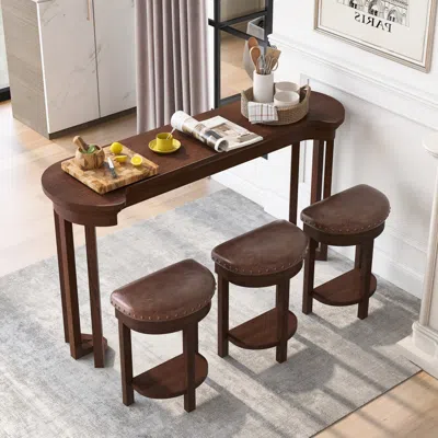 Streamdale Furniture Streamdale 4-piece Bar Table Set: Pu Stools, Solid Wood, Cherry In Brown