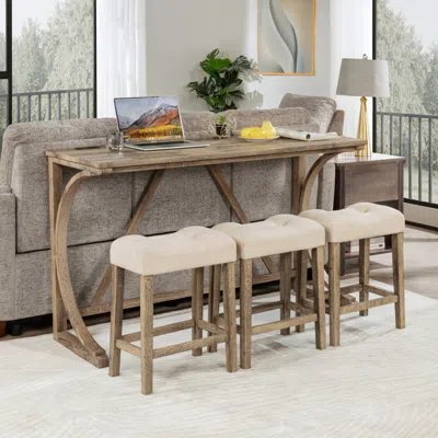 Streamdale Furniture Streamdale 4-piece Bar Table Set With Power Outlet And 3 Padded Stools