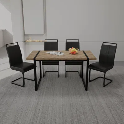Streamdale Furniture Streamdale 4-piece Dining Set: Mdf Table, Pu Chairs, Metal Legs
