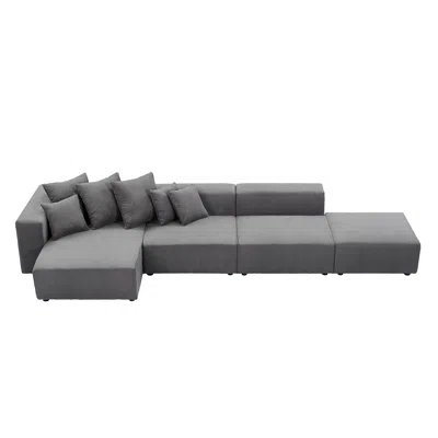 Streamdale Furniture Streamdale 4-piece Gray Corduroy Sectional Sofa Set