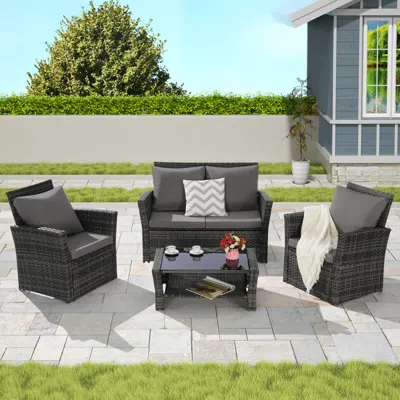 Streamdale Furniture Streamdale 4-piece Outdoor Patio Furniture Set, Rattan Chairs, Glass Table