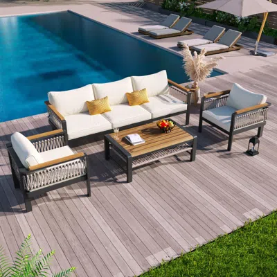 Streamdale Furniture Streamdale 4-piece Outdoor Sectional Sofa Set, Patio Seating With Cushions & Coffee Table, Beige