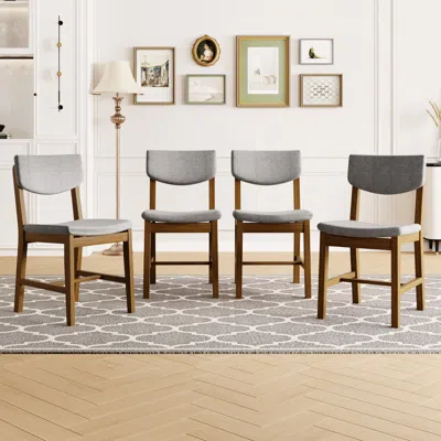 Streamdale Furniture Streamdale 4-piece Rustic Farmhouse Dining Chair - Solid Wood Gray Fabric Cushion Walnut