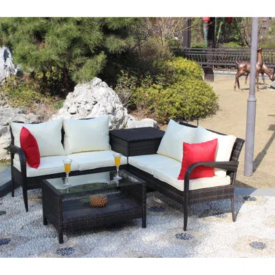 Streamdale Furniture Streamdale 4-piece Wicker Rattan Outdoor Sofa Set With Storage