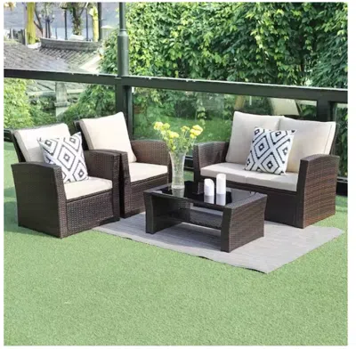 Streamdale Furniture Streamdale 4-pieces Outdoor Patio Furniture Set Pe Rattan Wicker With Brown