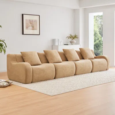 Streamdale Furniture Streamdale 4-seat Boneless Sofa, Teddy Fabric, No Assembly, Camel