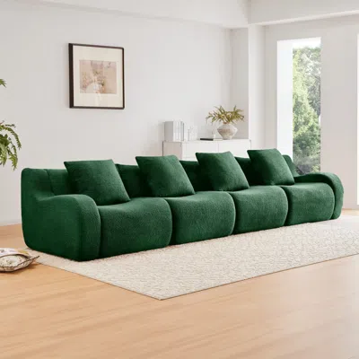 Streamdale Furniture Streamdale 4-seat Boneless Sofa, Teddy Fabric, No Assembly, Curved Armrest, Green