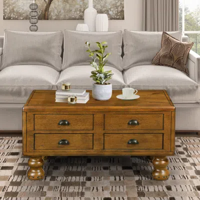 Streamdale Furniture Streamdale 40" Antique Coffee Table With Drawers